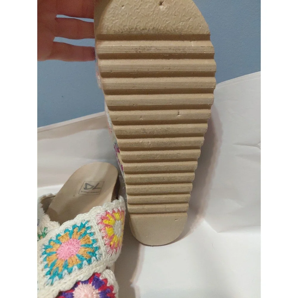 Dirty Laundry Womens Crocheted Granny Square Platform Sandal Natural Size 9. 5